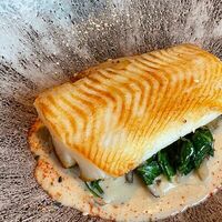 Палтус со шпинатом и вешенками в More More