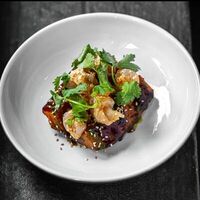 Батат с креветками и соусом BBQ в Техникум