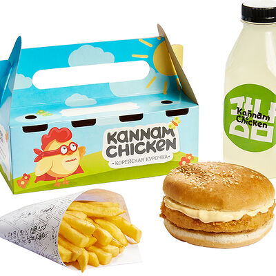 Кидс-комбо: юниор бургер и фри в Kannam Chicken по цене 479 ₽