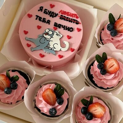 Бенто-торт и капкейки я буду любить тебя вечно в Кондитерская Конфетка Питер по цене 3450 ₽
