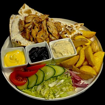 Шаверма на тарелке по-деревенски в Пицца тот по цене 549 ₽