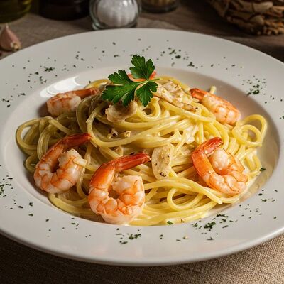 Феттуччине с креветками в Каретный дворик по цене 800 ₽