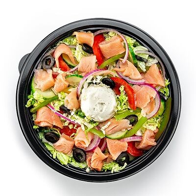 Салат с лососем и крем-чизом с ломтиками красной рыбы и сливочным сыром в Subway по цене 625 ₽