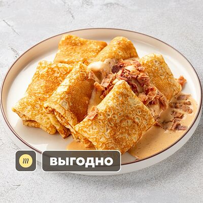 Большая порция блинчиков с сыром и ветчиной в Шоколадница по цене 994 ₽