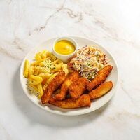 Куриные стрипсы с фри и салатом коул слоу в Бинхартс