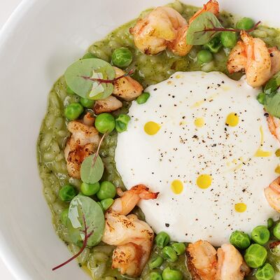 Зелёное ризотто с креветками в Italiani по цене 1290 ₽