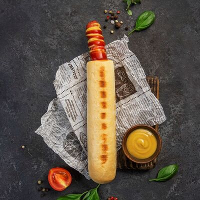 Хот-дог Французский с говяжьей сосиской в 7 небо по цене 280 ₽