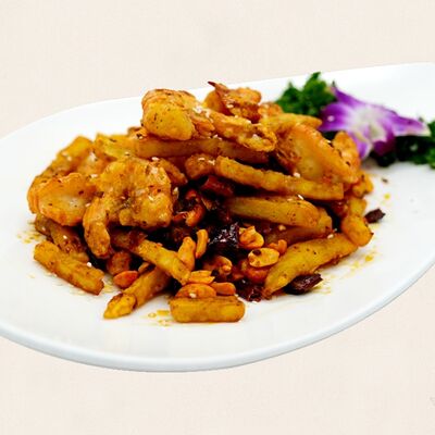 Ароматные острые жареные креветки с картофелем в Золотая панда по цене 2897 ₽