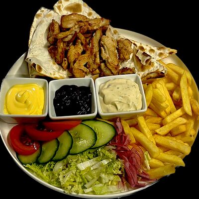 Шаверма на тарелке с фри в Пицца тот по цене 449 ₽