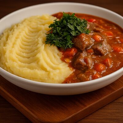 Гуляш с пюре в Кафе по цене 590 ₽