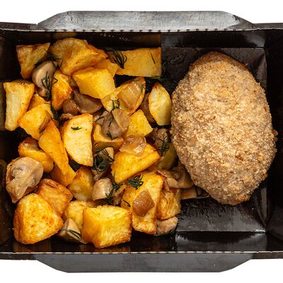 Котлета мясная и картофель, запеченный с грибами в Пекарня Konigsbacker по цене 305 ₽