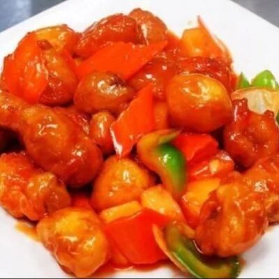 №22 Свинина в кляре с ананасами и овощами в кисло-сладком соусе в Китайка 77 как на Дальнем Востоке по цене 990 ₽