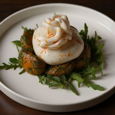 Буратта с томатами с прошутто в Harvey & Monica по цене 1000 ₽