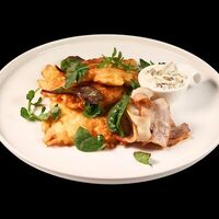 Драники с беконом и грибным соусом в Beer & Fire Grill