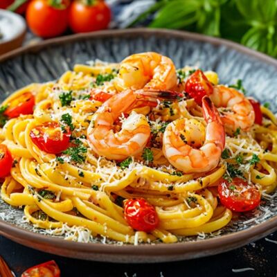 Паста с королевскими креветкамив Park cafe по цене 550 ₽