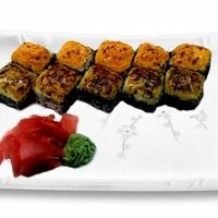 Ролл запеченный Вулкан с креветкой и лососем гриль в SUSHI TESTO