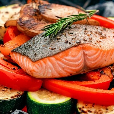 Стейк из форели с овощами на гриле в Шашлычный Мир по цене 1099 ₽