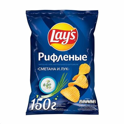 Чипсы картофельные Lays рифленые со сметаной и луком в Азбука Вкуса Экспресс Меню по цене 105 ₽