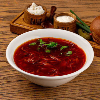 Борщ донской с ржаной пампушкой и смальцем в Казак по цене 750 ₽