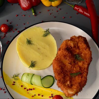 Шницель куриный с картофельным пюре в Щастьебар по цене 550 ₽
