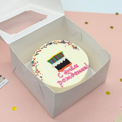 Бенто-торт с рисунком торта со свечками в Cosmo Сakery по цене 2300 ₽