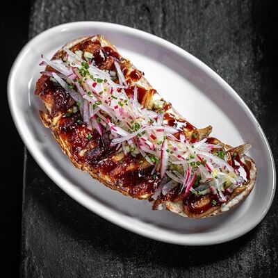 Сморреброд с копченым угрем и овечьим сыром в Техникум по цене 790 ₽