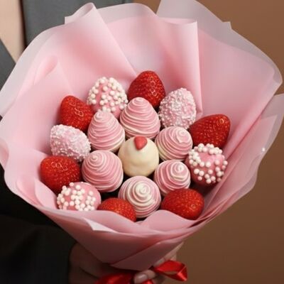 Букет Pinkberry (19 шт.) в Luna-Клубника в шоколаде по цене 3990 ₽