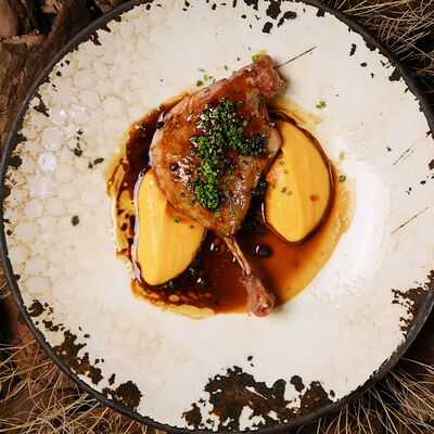 Утиная ножка конфи с морковным пюре и соусом демигляс в Zanzibar по цене 1390 ₽