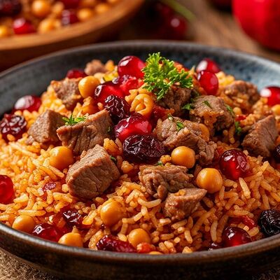 1 кг плова с говядиной, свежие овощи в Кафе SINBAD по цене 1500 ₽