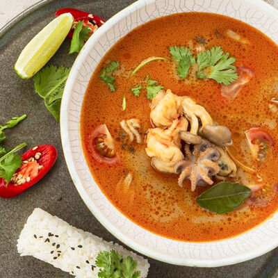 Суп Том Ям с морепродуктами и японским рисом в Unity по цене 520 ₽