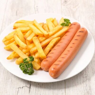 Сосиска, картофель фри, красный соус в Наш лаваш по цене 370 ₽