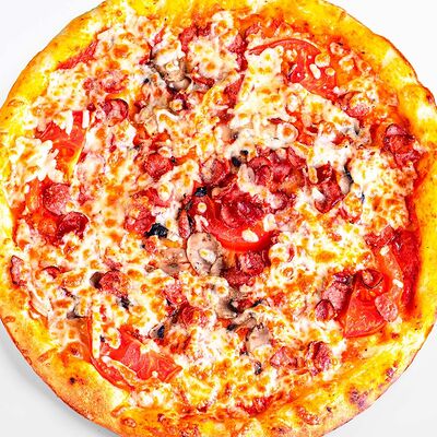 Пицца Олигарх с охотничьими колбасками в Татмак по цене 480 ₽