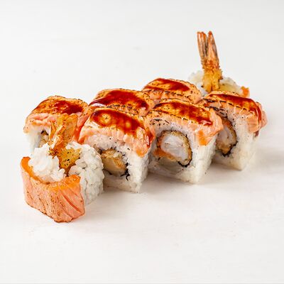Ролл с обжаренным лососем и тигровой креветкой в СитиФокс по цене 1202 ₽