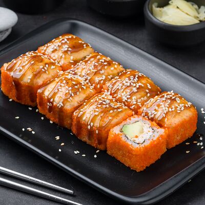 Ролл Запеченная Калифорния с авокадо в Рыба закусывала по цене 549 ₽