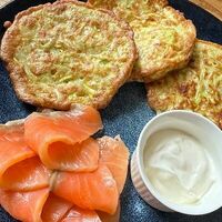 Оладьи из цукини с малосоленой форелью в Ресторация купца 1 гильдии Я. А. Немчинова