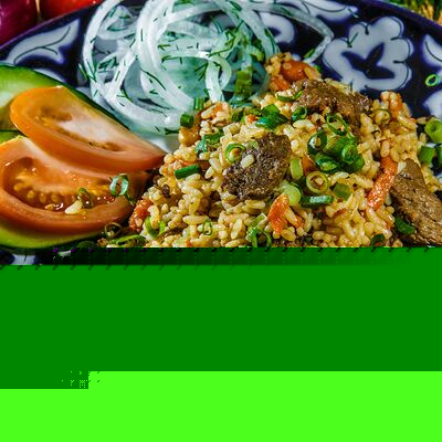 Плов из говядины с салатом Огурцы-помидоры в Бахор по цене 630 ₽