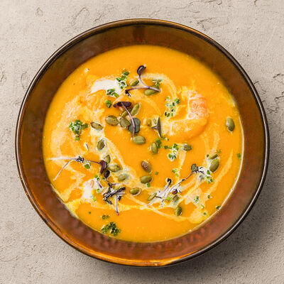 Тыквенный суп с креветками в Лали Бистро по цене 610 ₽