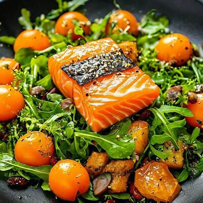 Тёплый салат с лососем в Panorama по цене 670 ₽