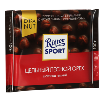 Шоколад Риттер Спорт темный с цельным лесным орехом в Азбука Вкуса Экспресс Меню по цене 139 ₽
