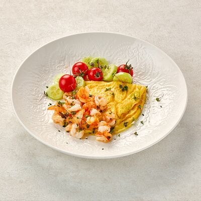 Омлет с креветками и помидорами черри в Пармезан по цене 646 ₽