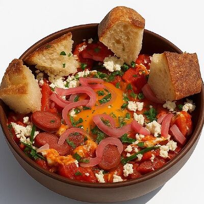 Шакшука, колбаски, фета, шпинатв Chinch по цене 950 ₽