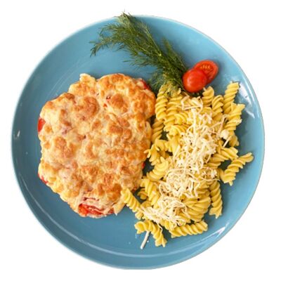 Свинина по-французски с гарниром в Блинная для друзей по цене 600 ₽