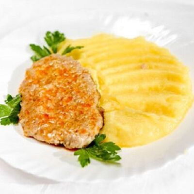 Картофельное пюре с куриным оладушком в Домашний обед по цене 199 ₽
