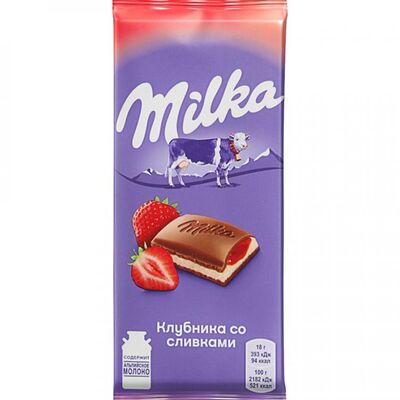 Шоколадная плитка Milka Клубника со сливками в ЭкспрессВиль по цене 150 ₽