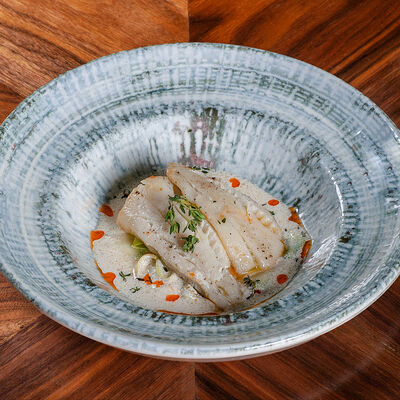 Филе черного палтуса со сливочным цукинив L.Е.S. по цене 1100 ₽