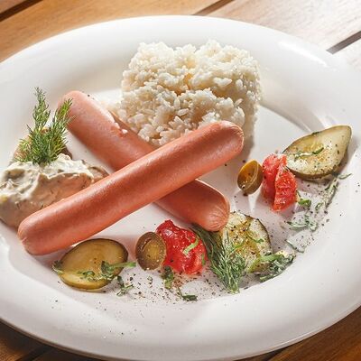 Сосиски с горчицей и соусом тартар в Лентяйка по цене 150 ₽