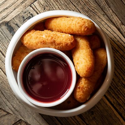 Хрустящие сырные палочки с вишневым соусом в Wine and Whiskey by Simple по цене 650 ₽