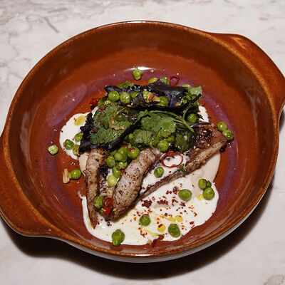 Филе морского окуня с кремом из белой фасолив Poly по цене 1760 ₽