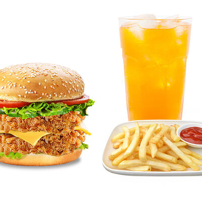 Double Чикен филе бургер + фри + напиток на выбор 0,5 в PizzBurg по цене 3800 ₸