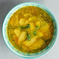 Овощной суп из артишоков с ароматной гренкой в Рабарбар